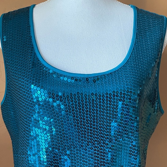Covington Turquoise Sequin Sleeveless Top (Size XL) Sparkly Holiday Top - Picture 2 of 7